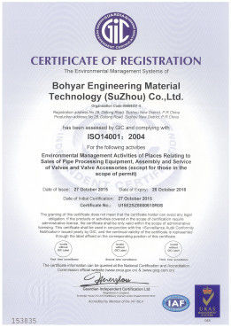 Çin Bohyar Engineering Material Technology(Suzhou)Co., Ltd Sertifikalar